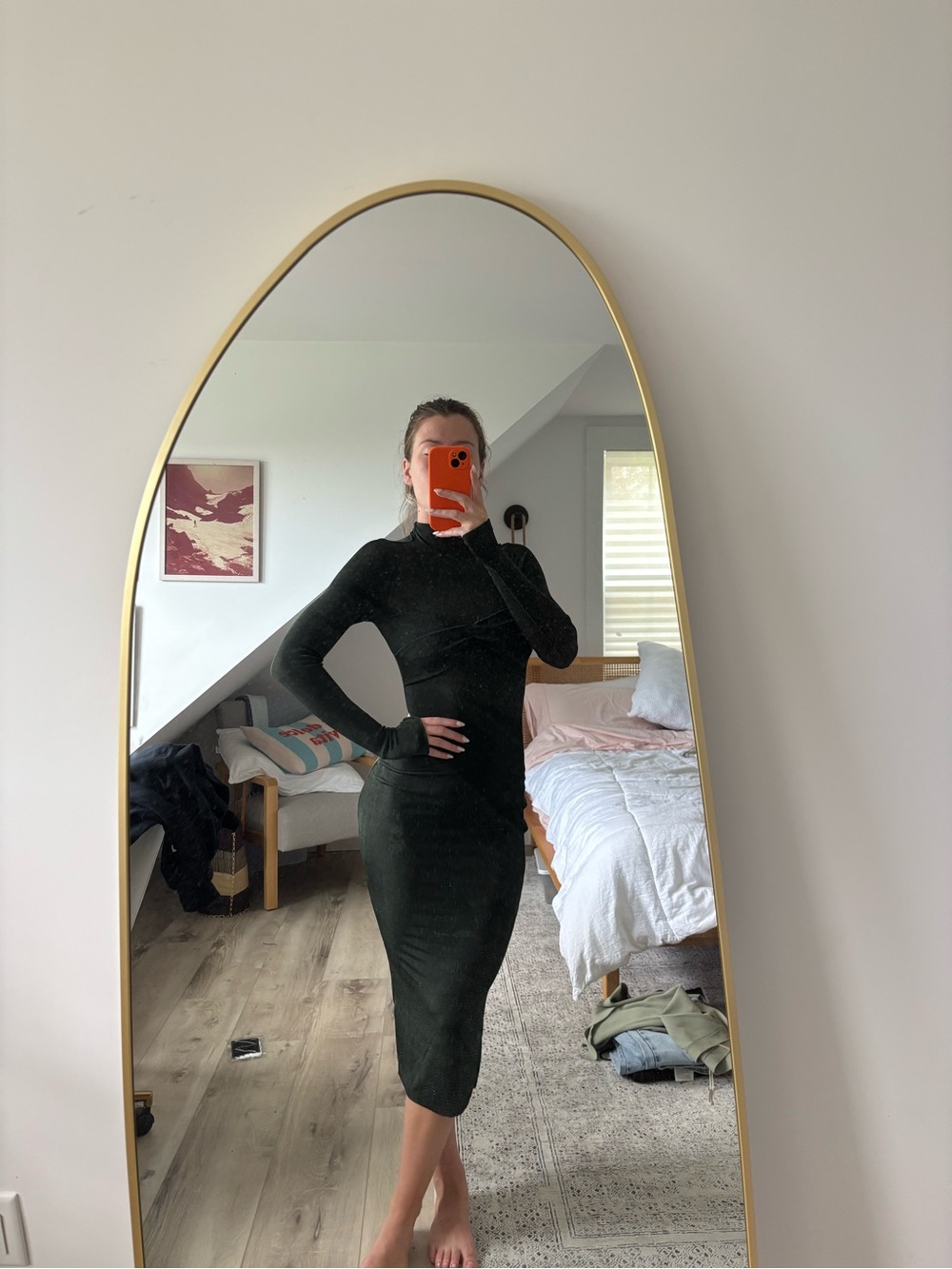 SER.O.YA Olive Green Ribbed Long-Sleeve Dress